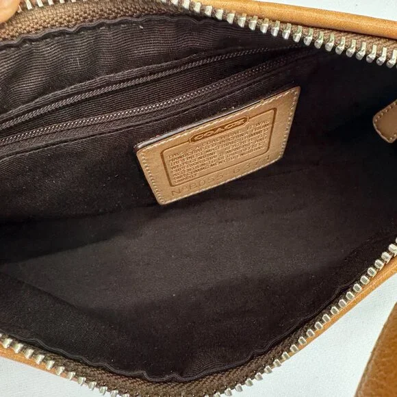 COACH Purse Vintage Tan Monogram Petite East West Demi Baguette Shoulder Bag - Picture 5 of 15